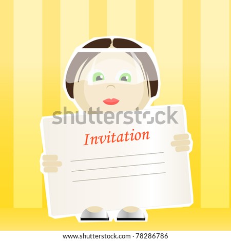 stock vector Wedding invitation Bride holding the card for your text
