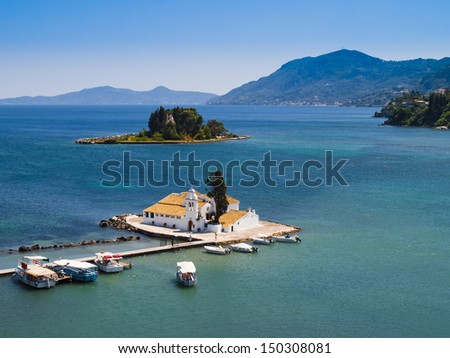 View of Monastery and Mouse island in Corfu, Greece