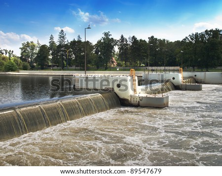 View of hydro facilities on the river Odra, Poland