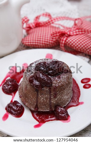 Chocolate cake with cherry jam