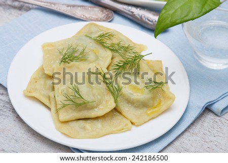 Home made ricotta and spinach ravioli