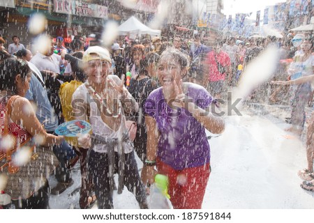 BANGKOK - APRIL 15: Songkran Festival is celebrated in Thailand as the traditional New Year's Day from 13 to 15 April by throwing water at each other, on 15 April 2014in Bangkok