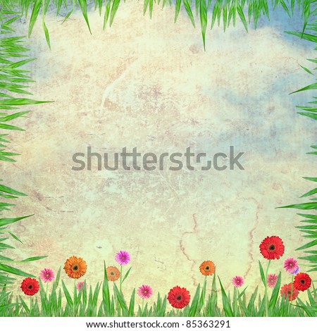flowers and sky on paper texture background
