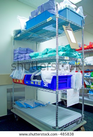 Sterile supplies in a hospital central supply room (14MP camera).