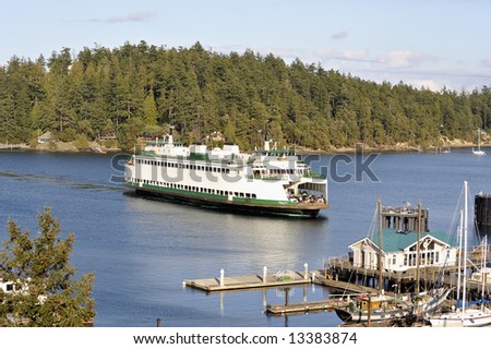 A Seattle ferry arrival at Friday Harbor, San Juan Islands, Washington, USA.  Editorial.