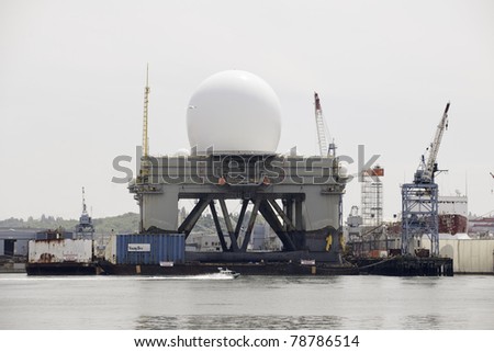 SEATTLE, WA - JUNE 6: The SBX-1, Sea Based X-Band Radar-1, rests in Vigor Shipyard for maintenance on June 6, 2011 in Seattle, WA. The missile tracking system can detect a baseball sized object 3,000 miles away.