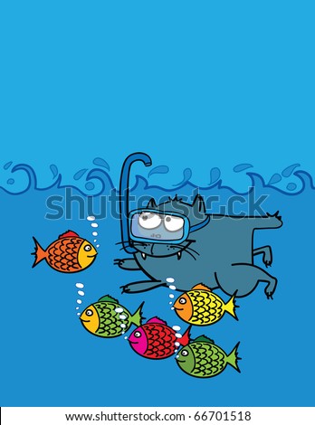 fishes cartoon pictures. kitten and fishes cartoon,