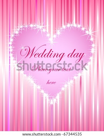 stock vector shiny pink heart wedding card