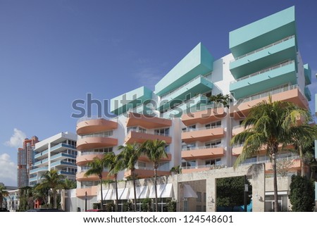MIAMI - JANUARY 12: Ocean Place Condominium located at 226 Ocean drive was built in 2003 has an influence of art deco style January 12, 2013 in Miami, Florida.