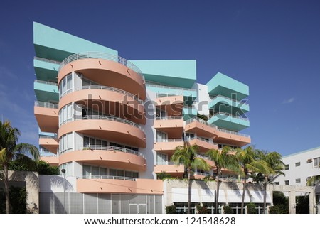 MIAMI - JANUARY 12: Ocean Place Condominium located at 226 Ocean drive was built in 2003 has an influence of art deco style January 12, 2013 in Miami, Florida.