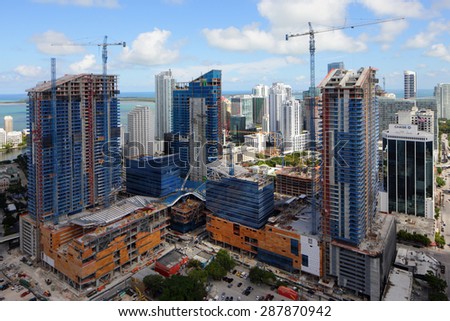 BRICKELL - JUNE 16: Aerial image of Brickell City Center a $1 billion dollar mixed use commercial project in the heart of Brickell Miami June 16, 2015 in Brickell FL