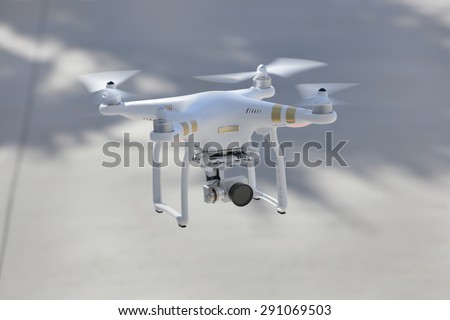MIAMI - JUNE 19: Image of the phantom 3 professional quadcopter which shoots 4k video and 12mp still images and is controlled by wireless remote with a range of over 2km June 19, 2015 in Miami FL