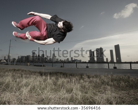 Man performing a midair stunt