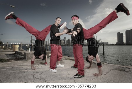 Male break dancing group
