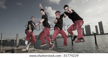 Group of guys jumping