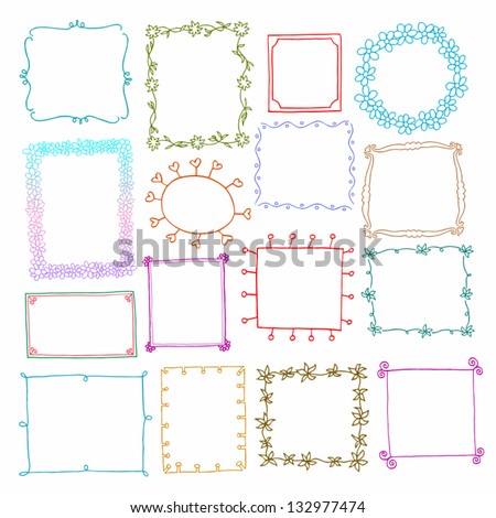 Vintage Photo Frames Set, Drawing Doodle Style, Antigue Ornamental And Cute Photo Colored Frames For Decoration And Design