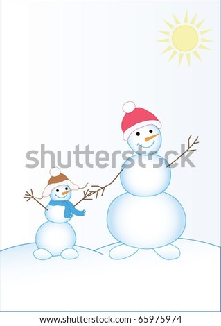 stock vector : Snowman father and child. Cartoon illustration