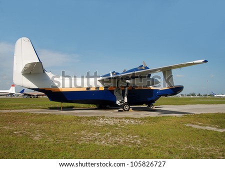 Retro flying boat airplane on the ground