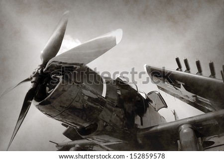World War II era Navy fighter plane with folded wings