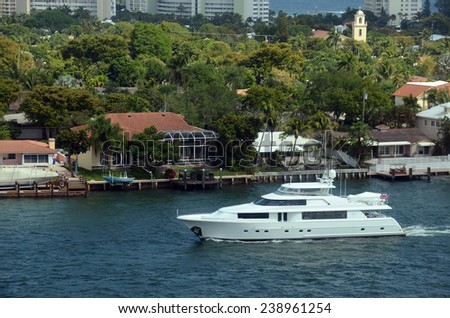 Expensive yacht on the waterways of Fort Lauderdale, Florida