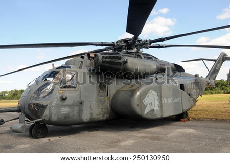 STUART, FL - NOVEMBER 12: US Navy MH-53 Sea Dragon helicopter stops over in Stuart, Florida on November 12, 2011. The heavy helicopter is seen as prone to accidents and cost 30 lives so far