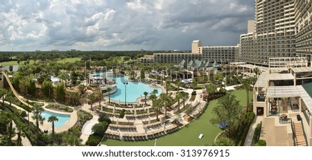 Luxury resort and pool grounds in Florida seen from above
