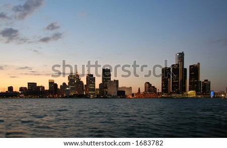 Detroit skyline twilight