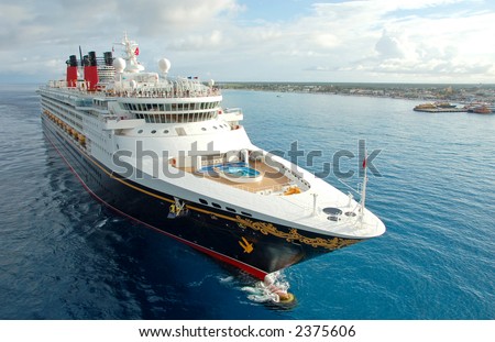 Exciting cruise vacation on board modern cruise ship. CLOSEUP and FRONT VIEW