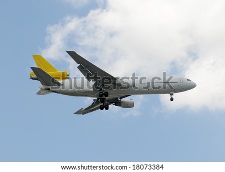 Heavy cargo jet airplane in flight