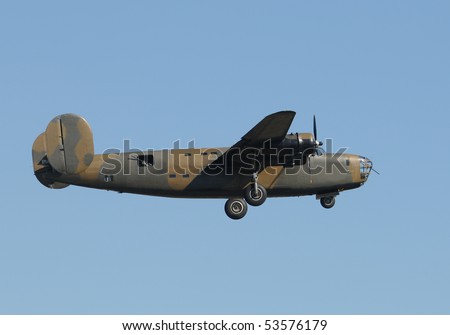 World War II era heavy American bomber in flight