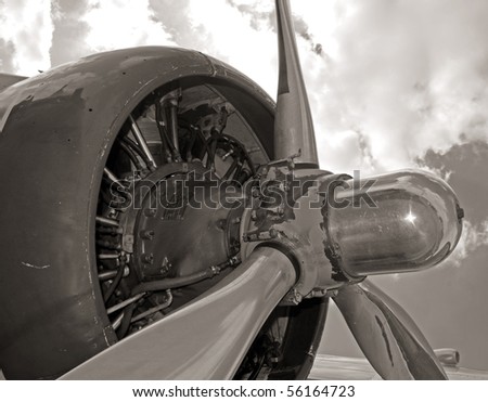 World War 2 era airplane engine and propeller