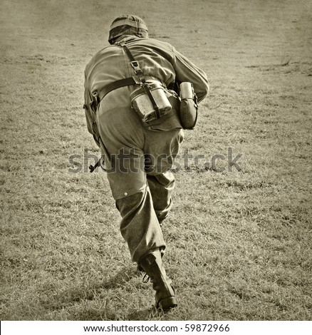 World War II era soldier on a battlefield