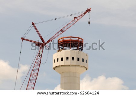 Construction of new airport tower with crane