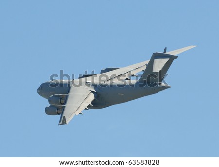 Modern US military cargo jet in flight