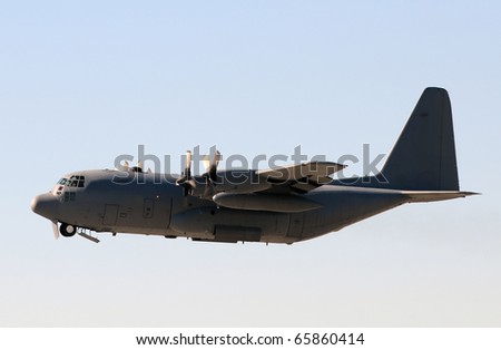 Modern Air Force cargo airplane in flight