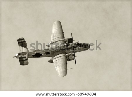 World War II era American bomber in flight
