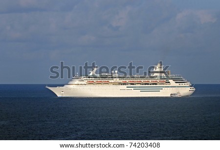 Modern cruise ship in white color cruising the Caribbean