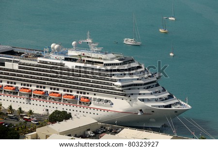 Giant cruise ship docked in Caribbean port