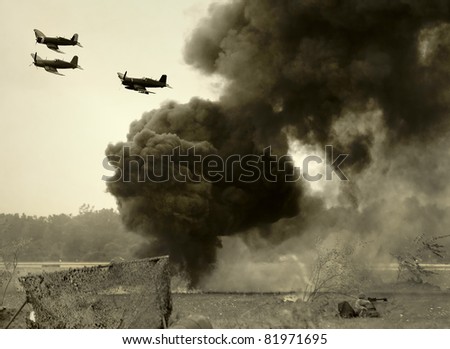 World War II era battlefront and aerial attack