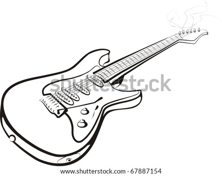 Electric Guitar Sketch In Black Lines Stock Vector Illustration