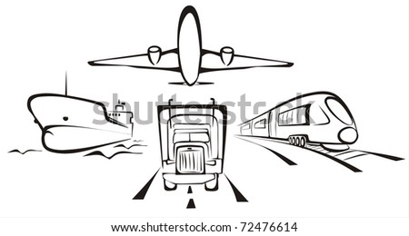 transportation symbol  all kinds  by road, air, rail and sea