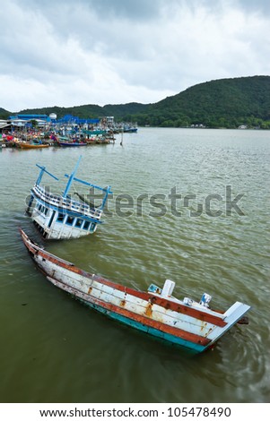 Sunk boat in the sea, Thailand