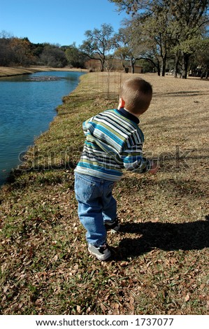 Boy Throwing Rocks Into Pond