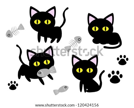 Cute Black Cat Cartoon Vector - 120424156 : Shutterstock