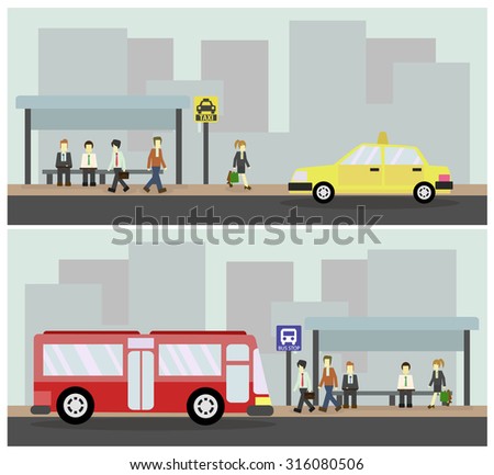 Taxi and Bus station, Public transportation.vector illustration