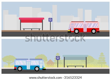 City and countryside Bus station, Public transportation.vector illustration