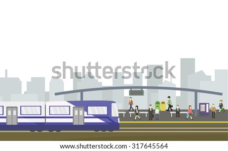 City train station flat style on white background, Public transportation.vector illustration