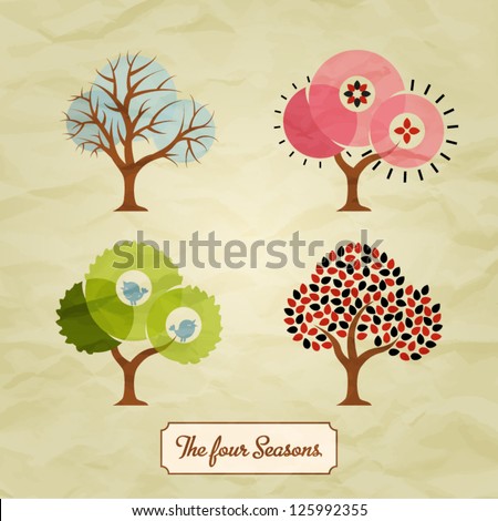 Four Seasons Trees Background Illustration Four Seasons Trees Background Illustration