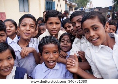 ALANGAON, MAHARASHTRA, INDIA - February 22, 2014: Happy Indian rural boys at their school, Alangaon, Amravati , Maharashtra, India