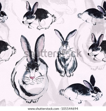 Seamless rabbits animal pattern. Wallpaper pink background